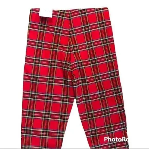 Zara red plaid zipper front pull on skinny pants xs - Picture 4 of 9
